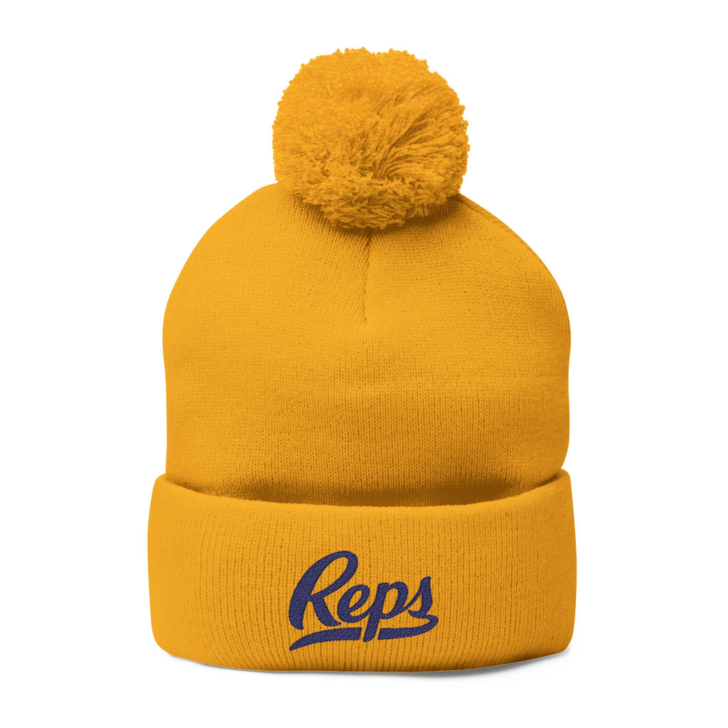 Reps Script Embroidered Pom-Pom Beanie | Knit Winter Hat