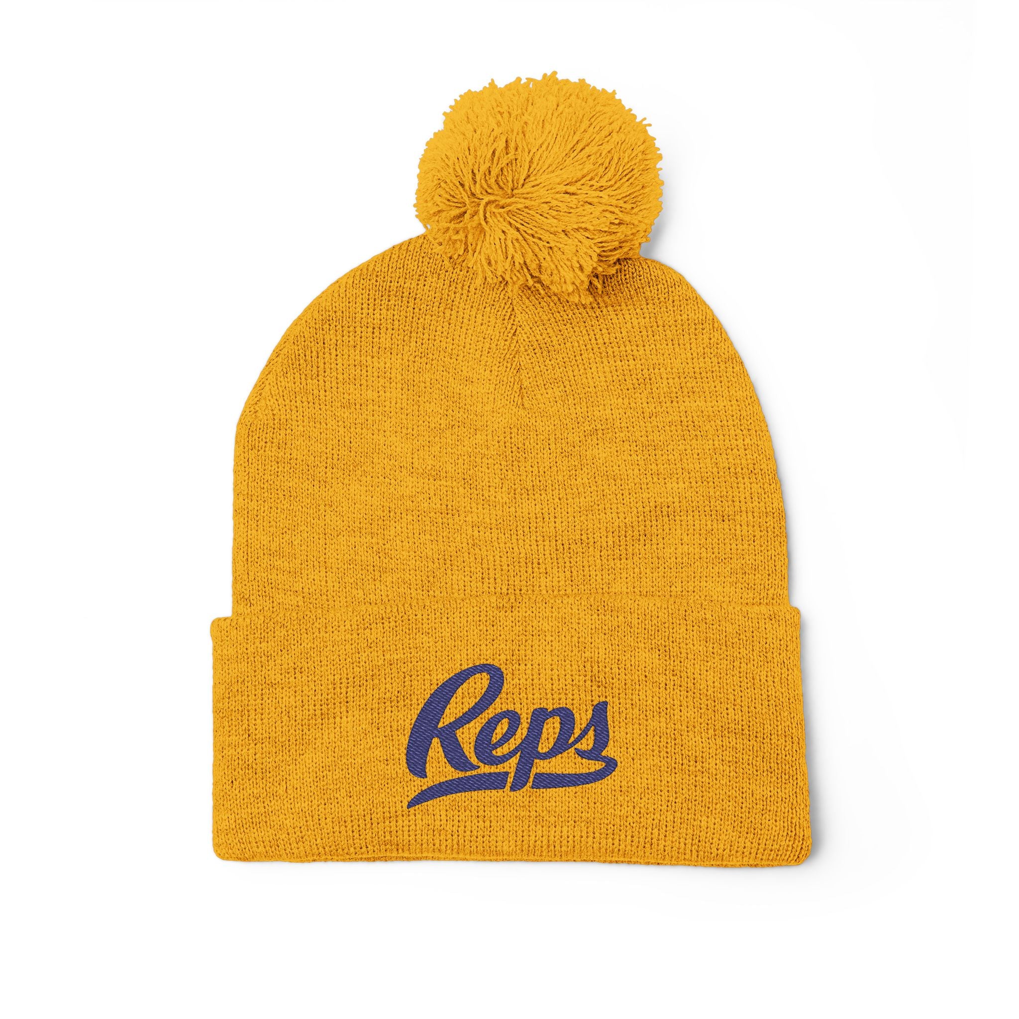 Reps Script Embroidered Pom-Pom Beanie | Knit Winter Hat