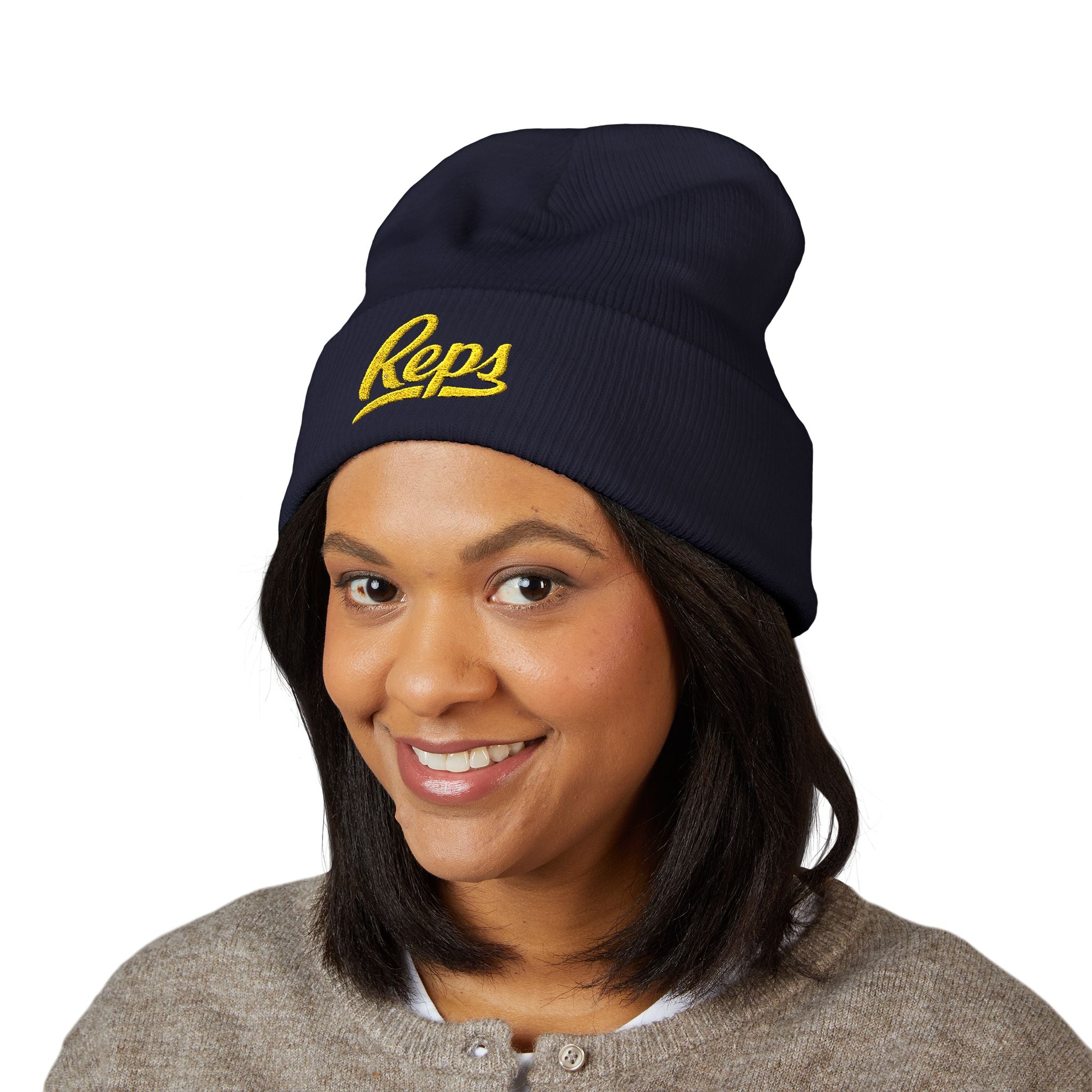 Reps embroidered cuffed beanie | Embroidered Beanie, Script Logo, Knit Hat