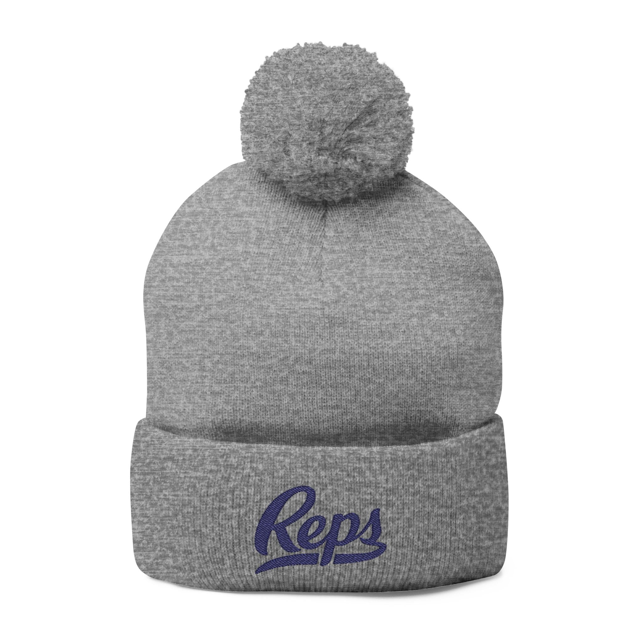 Reps Script Embroidered Pom-Pom Beanie | Knit Winter Hat