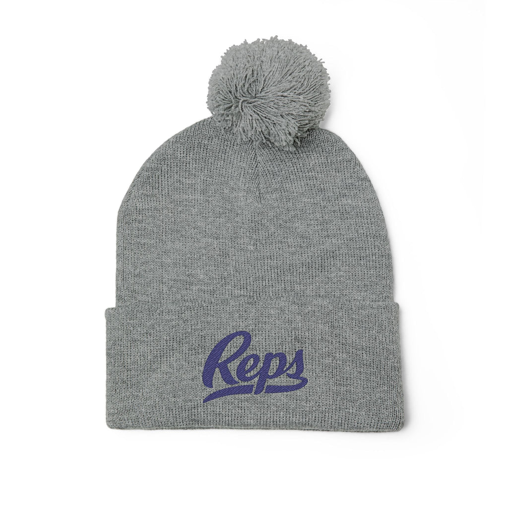 Reps Script Embroidered Pom-Pom Beanie | Knit Winter Hat