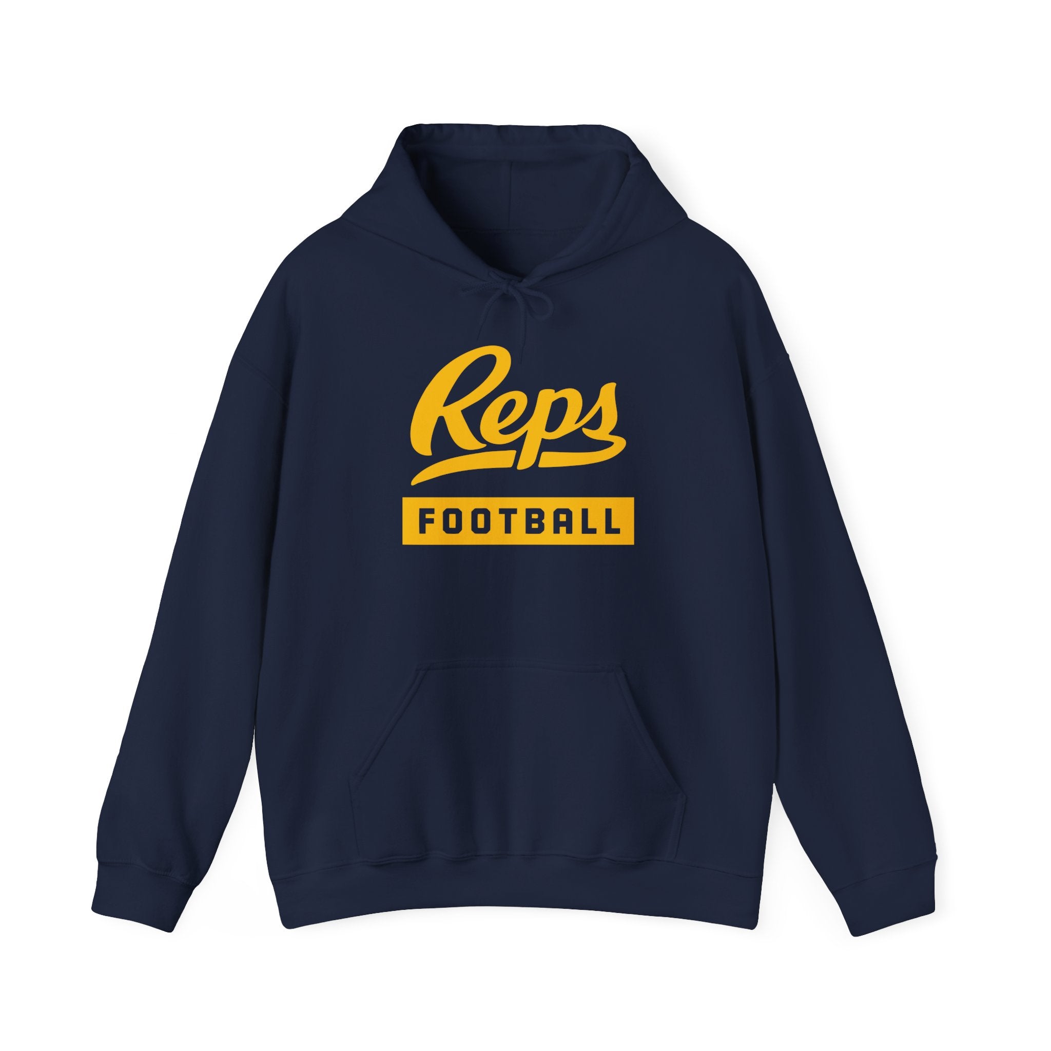 Reps Football Hoodie | Script Logo Pullover, Navy Yellow