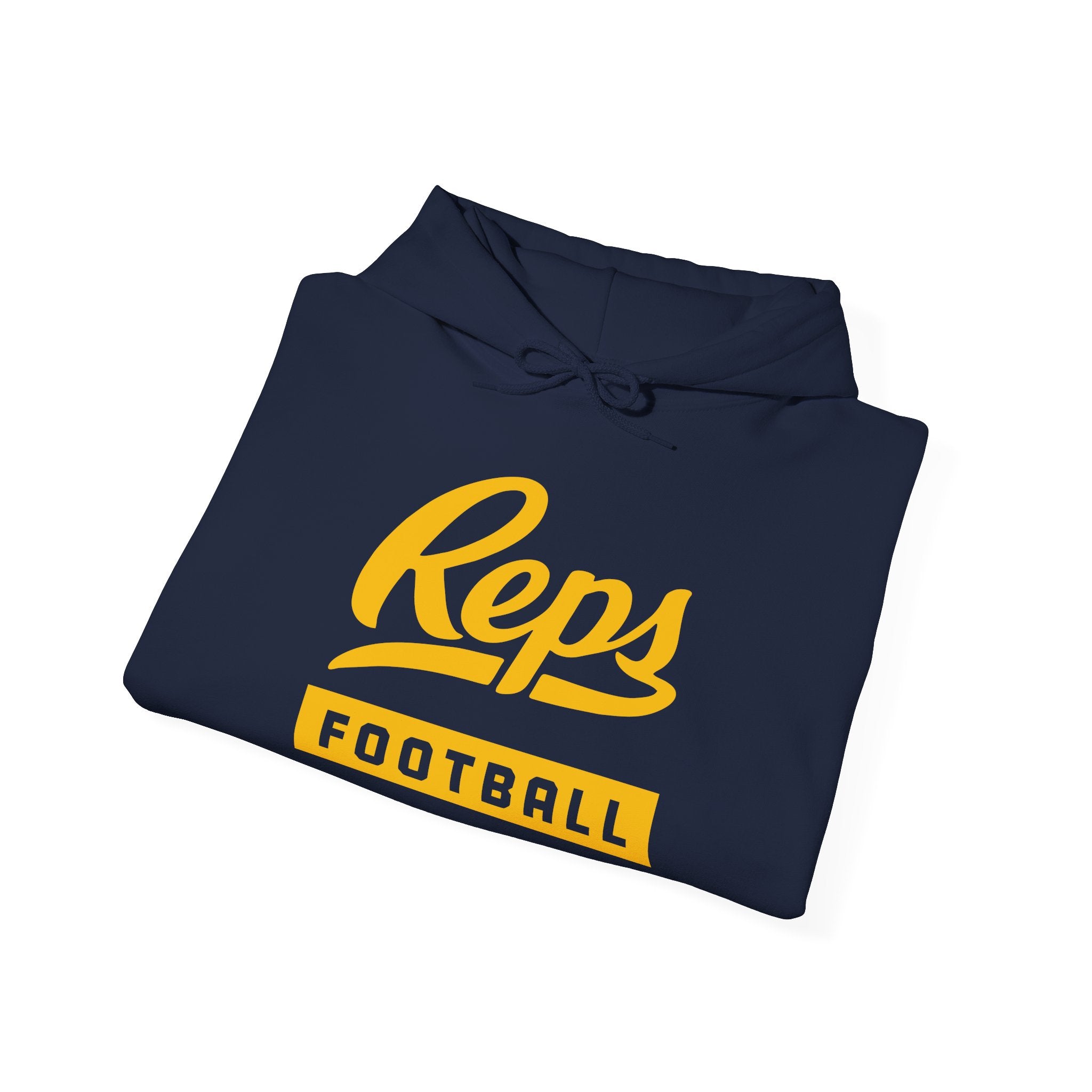 Reps Football Hoodie | Script Logo Pullover, Navy Yellow